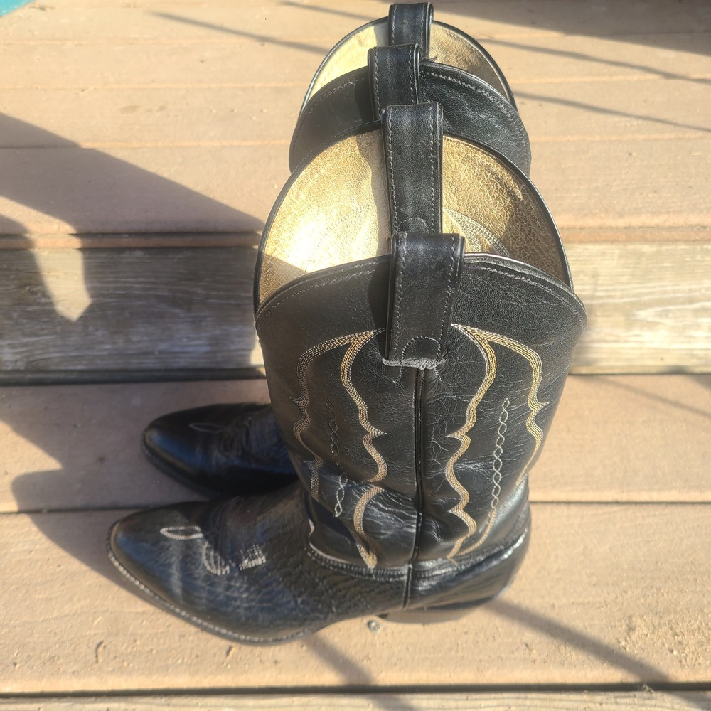 Vtg 80s Abilene Mens Black Exotic Shark Western Leather Cowboy Boots USA 9.5‎ EE - Picture 3 of 11